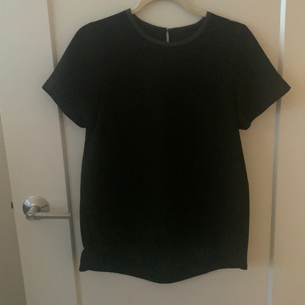 Leather Trim Crepe Tee